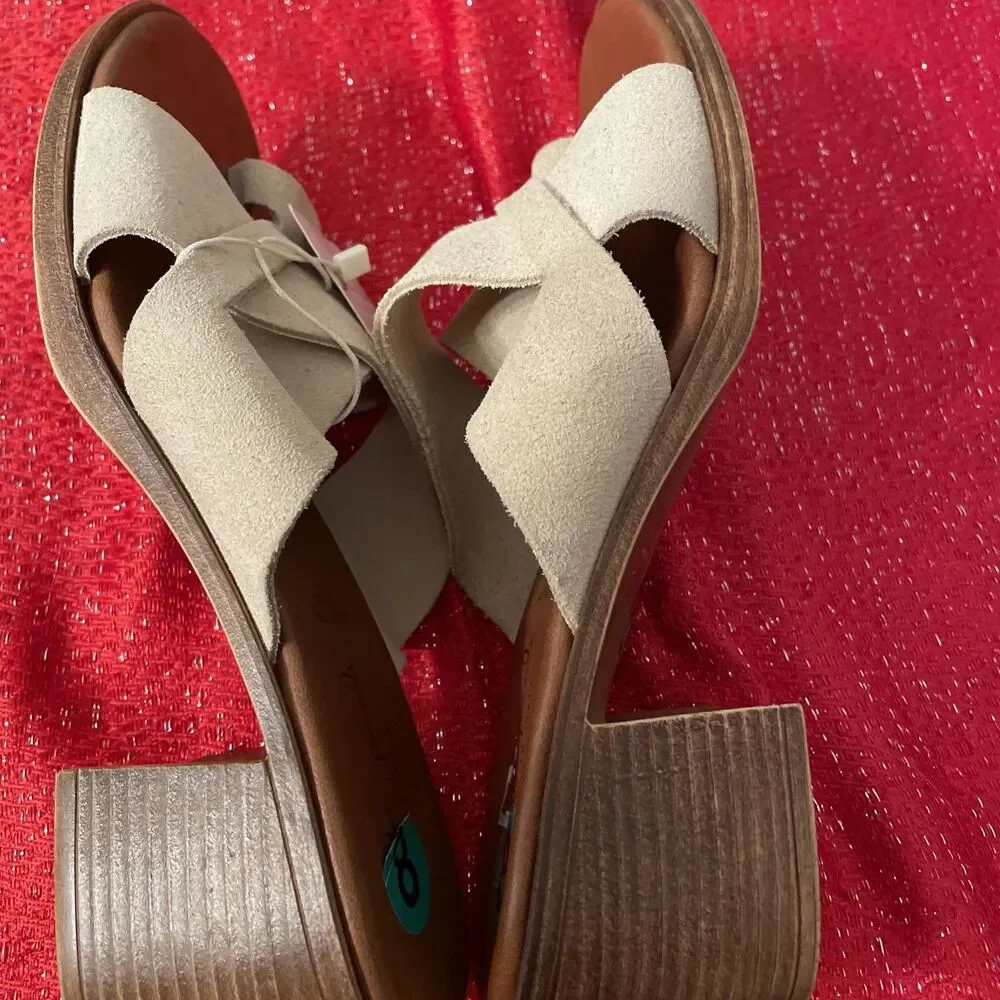 Womens Size 8 Italian Leather Chunky Heel Toe Slide Sandals Cruise Resort Wear